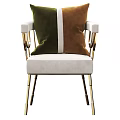 Elegant White Armchair With Gold Metal Frame And Green Brown Decorative Pillows