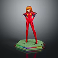 Game and Movie Character with Orange Hair in Red Bodysuit Standing on Colorful Illuminated Base