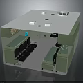 Medical Room Interior With Green Cabinets Examination Tables Chairs And Medical Equipment