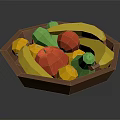 Colorful Low Poly Assorted Fruits in Wooden Bowl with Banana Apple Orange Pear