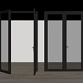 Sleek Black Glass Double Doors In Modern Interior With Wooden Floor And Led Light