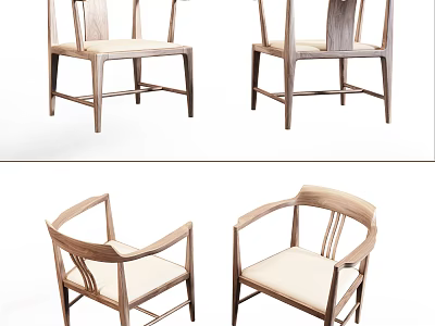 Modern Single Chair Design With Wooden Frame And Light Colored Cushion 3d model