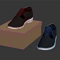 Black Leather Lace Up Shoes With White Soles On Brown Cardboard Box