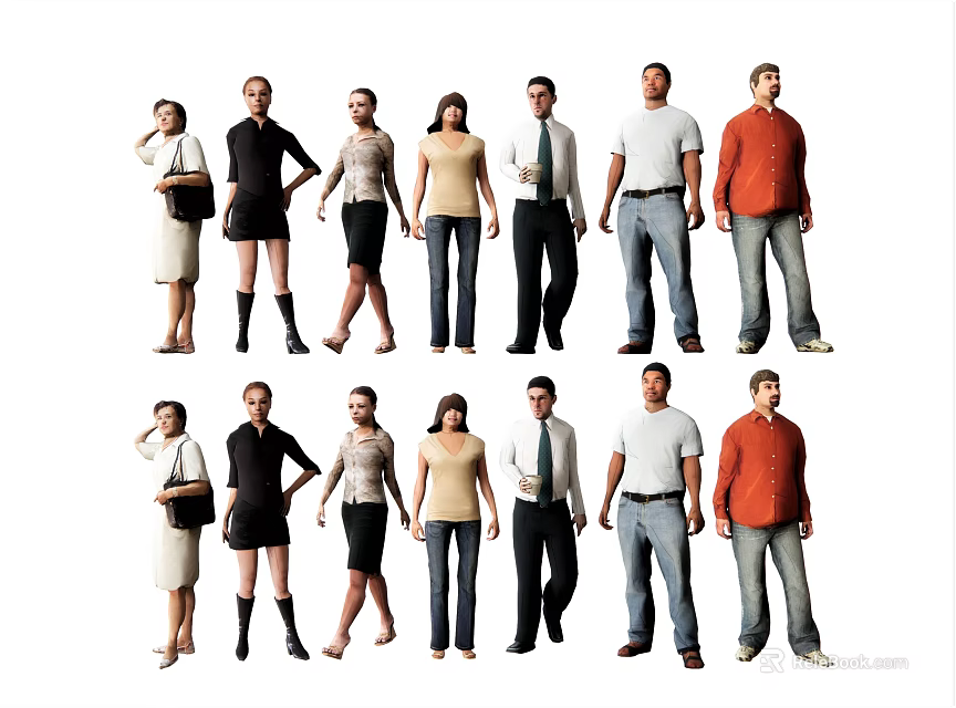 Group of Diverse People With Different Clothing Styles And Standing Poses 3d model 