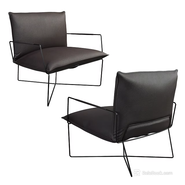 Sleek Black Leather Single Chair With Modern Metal Frame And Armrests 3d model 
