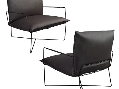 Sleek Black Leather Single Chair With Modern Metal Frame And Armrests 3d model
