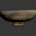 Ancient Ceramic Bowl Sculpture with Orange and Black Patterns Handcrafted Carving Details