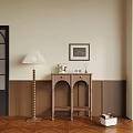 Elegant Wooden Entryway Side Cabinet With Drawers Doors Floor Lamp Wall Art And Decor