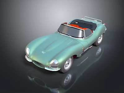 Light Green Classic Convertible Car With Orange Interior And Silver Wheels 3d model