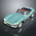 Light Green Classic Convertible Car With Orange Interior And Silver Wheels 3d model