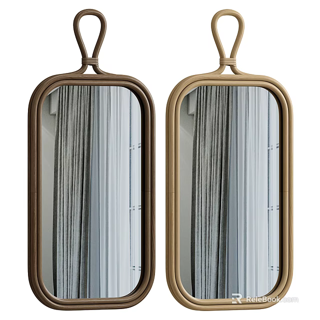 Decorative Hanging Oval Mirrors With Brown And Beige Frames And Curtain Reflection 3d model 