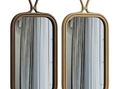 Decorative Hanging Oval Mirrors With Brown And Beige Frames And Curtain Reflection 3d model