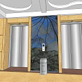 Elevator Lobby With Yellow Wall Panels Modern Ceiling Silver Doors Light Floor And Trash Bin 3d model