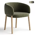 Beige Fabric Dining Chair With Curved Armrests And Light Wooden Legs Modern Design