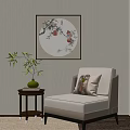 New Chinese-style Casual Sofa New Chinese-style Single-person Sofa New Chinese-style Side-table New Chinese-style Decorative Painting Vase Flower Art 3d model