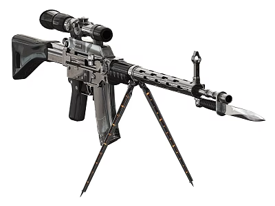 Tactical Sniper Rifle With Sniper Scope Bipod Bayonet And Black Silver Design 3d model