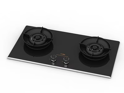 Modern Gas Stove With Double Burners Black Glass Surface And Control Knobs 3d model