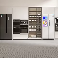Modern Kitchen Interior With White And Black Cabinets Fridges Ovens And Appliances