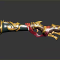 Decorative Fantasy Weapon with Golden Blue Red Ornate Design Spiked Details and Intricate Patterns