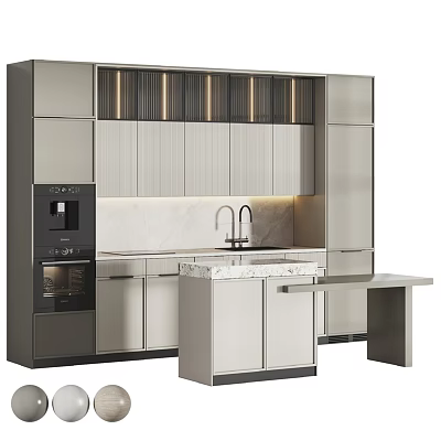 Modern Kitchen Cabinets With Marble Countertop Sink Coffee Machine And Oven 3d model