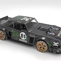 Custom Black Racing Car Featuring Green Graphics Number 61 Gold Wheels And Rear Spoiler