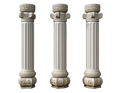Three Classical Stone Column Capitals With Intricate Carvings And Ornate Design 3d model