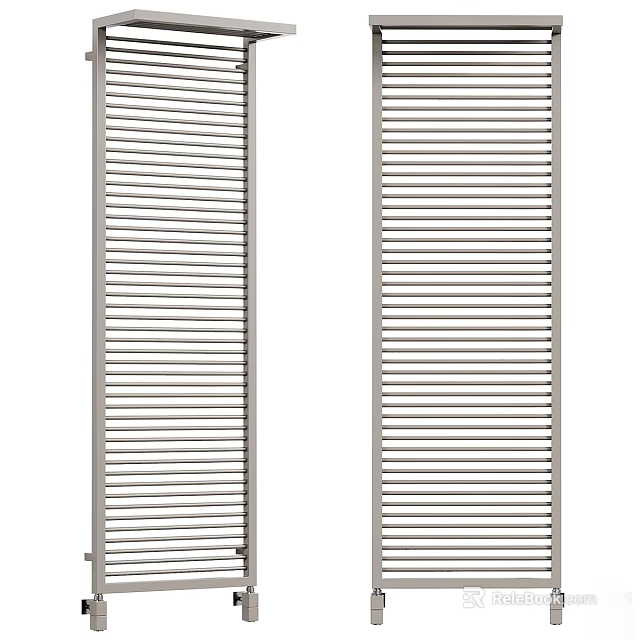 Soft White And Gray Striped Bath Towels Hanging In Modern Bathroom 3d model 