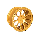 Golden Car Wheel With Intricate Spoke Design And Shiny Metallic Finish For Luxury Vehicles