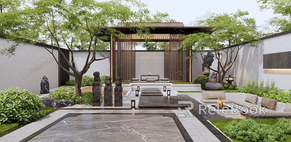 New Chinese Courtyard Courtyard Landscape model