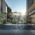 Sinking courtyard and community gate of modern sales office building demonstration area 3d model