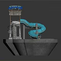 Colorful Water Slide Structure With Pool And Metal Tower On Concrete Base