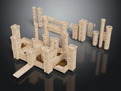 Intricate Castle Model With Multiple Towers Stone Walls And Arched Gates For Decorative 3d model