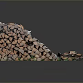 Various Stacked Wood and Stone Pieces with Natural Textures and Colors