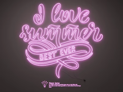 Pink Neon Lighting Set With I love summer BEST EVER Text And Decorative Design 3d model