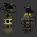 Vintage Military Hand Grenades With Green Yellow Rings And Textured Surface