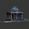 Ancient Stone Pavilion Structure With Carved Pillars And Layered Stone Roof Design