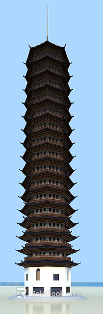 Traditional Chinese Pagoda With Multiple Floors Curved Eaves And Wooden Balconies 3d model 