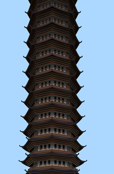 Chinese-style pagoda with octagonal pagoda 3d model Chinese-style pagoda with octagonal pagoda 3d model