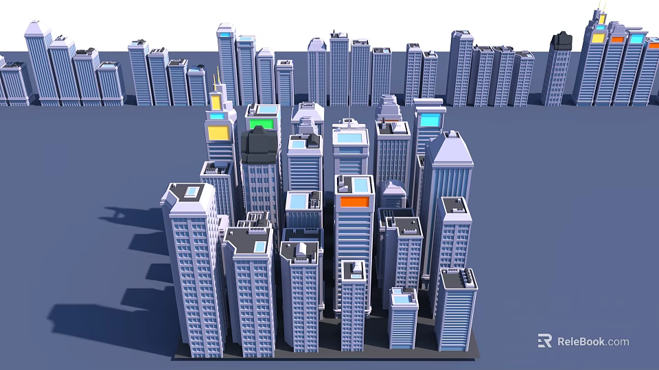 Modern High Rise Office Buildings In Urban Cityscape With Architectural Design Features 3d model 