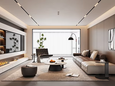 Modern Living Room Interior Design With Sofa Coffee Table Floor Lamp And Plant 3d model