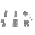 Assorted Metal Hinges And Hardware Fittings For Furniture Door Connections On White