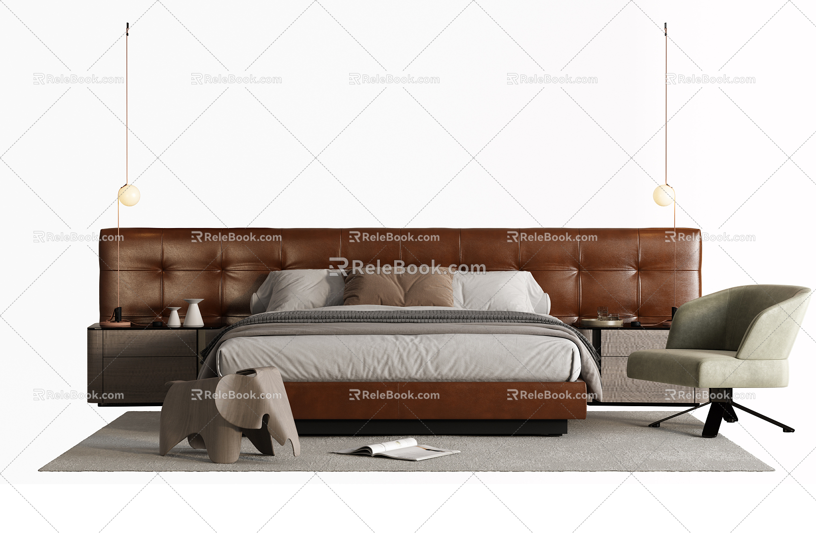 Modern Double Bed Bedset Leather Bed 3d model