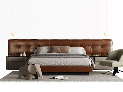 Modern Double Bedset Leather Bed 3d model