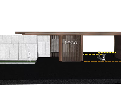 Modern Entrance Gate Design With Logo White Stone Wall And Yellow Black Striped Parking 3d model