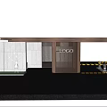 Modern Entrance Gate Design With Logo White Stone Wall And Yellow Black Striped Parking
