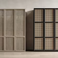 Two Tone Modern Wardrobe with Rattan Grid Design Doors in Light and Dark Colors