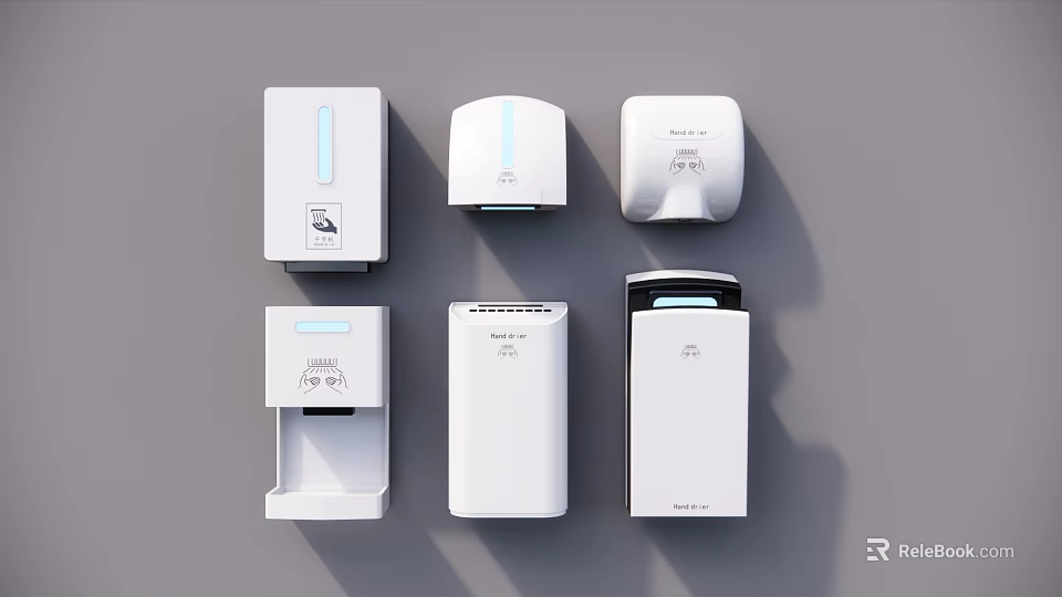 Commercial Equipment For Public Areas Modern Hand Dryers Soap Dispensers And Paper Towel Units 3d model 