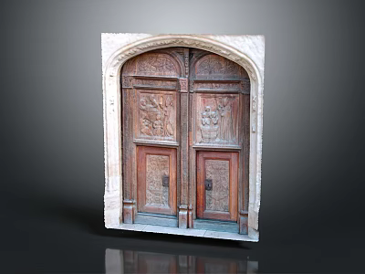 Classic Wooden Door With Intricate Carved Patterns And White Frame 3d model