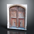 Classic Wooden Door With Intricate Carved Patterns And White Frame