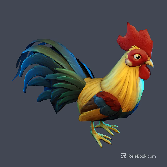 Colorful 3D Rendered Rooster Featuring Red Comb Yellow Body And Vibrant Feathers 3d model 